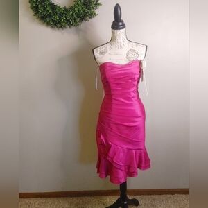 NWT B2 Jasmine Knee Length Strapless Sweetheart Fuschia Dress 6